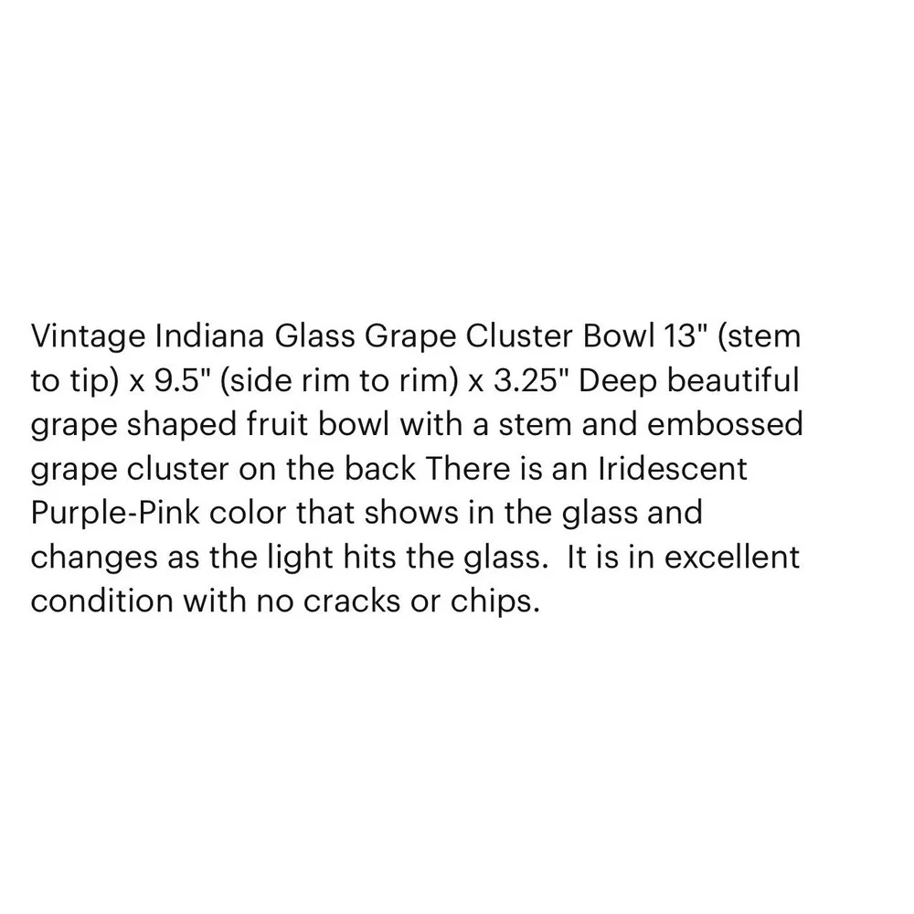 Indiana Glass Grape‎ Cluster Bowl Iridescent Purple Excellent Vintage 13.5